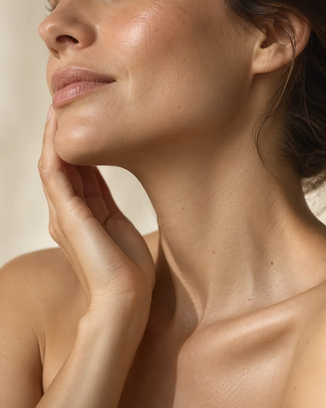Close-up of natural skin texture and jawline